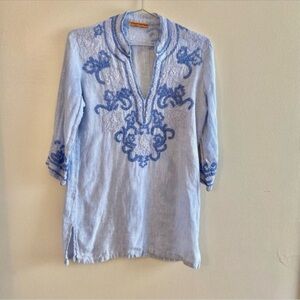 Vintage Roberta Freymann Blue Embroidered Women's Tunic S/M